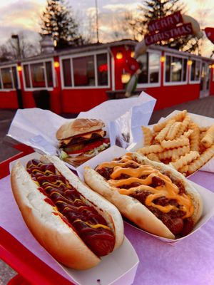 Cheese Burger, Fries, Hot Dogs