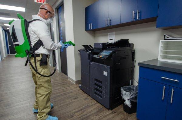 Disinfectant treatment on high touch surfaces.