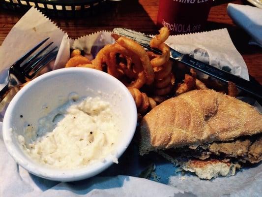 What's left of my sandwich & gravy with curly fries