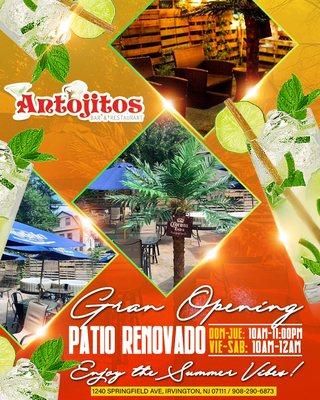 Visit our patio!! With our full service.