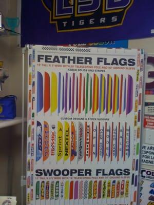 We stock 1000's of different sizes & slogan Flags & Flag poles / Spikes - sleeves.