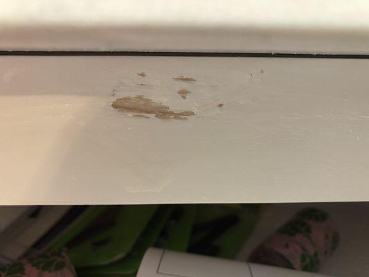 Here is the damage to my brand new cabinets they tried to hide.  Pathetic!!!!