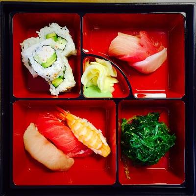 another one of our favorite bento box. -nigiri - sashimi and CA rolls