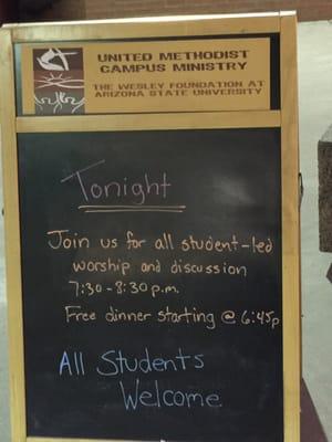 Every Wednesday evening student's worship