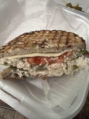 Chicken salad panini with homemade cranberry pecan bread.  Pretty good