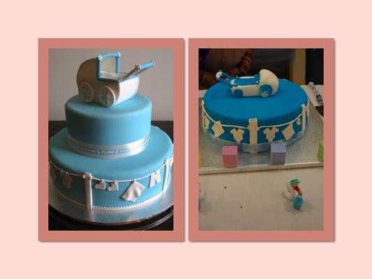 Left was the cake i ordered for my baby shower and pic on the right was what i got after spending 50$ extra  for Stroller.