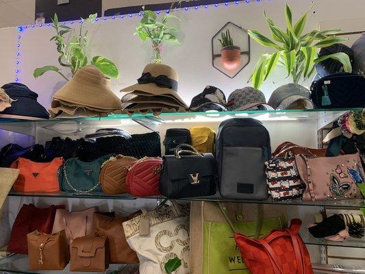 Purses and straw hats