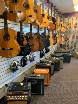 Used acoustic and electric guitars and amplifiers.