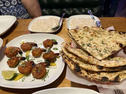 Tandoori Shrimp, garlic naan