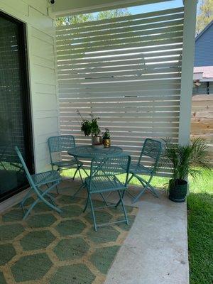 Custom built slat wall to give our porch much needed shade from the sunset!