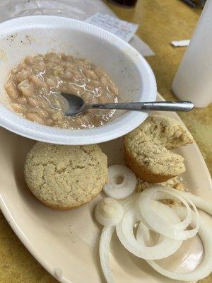 White beans, cornbread, onion