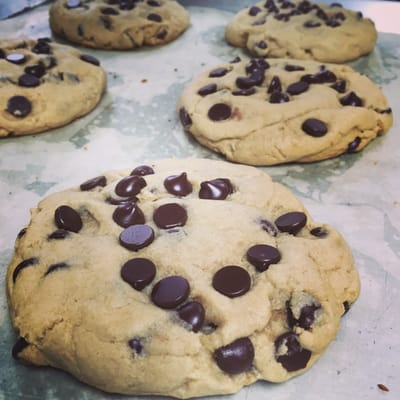 Fresh baked chocolate chip cookies.