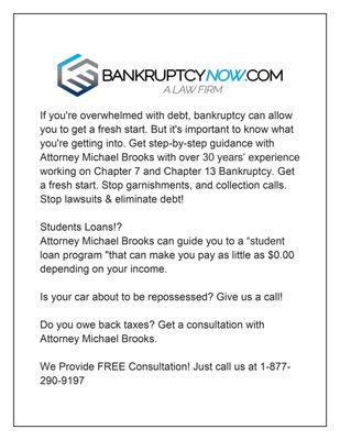 A flyer I received from Attorney Michael Brooks after meeting with him! Definitely recommend this firm!