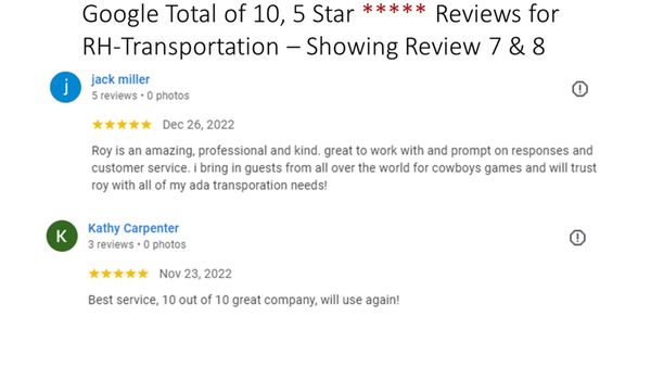 Google 10, 5 Star Reviews, Showing Review 7 & 8