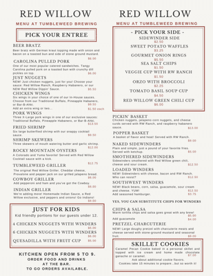 Red Willow Menu at Tumbleweed Brewing