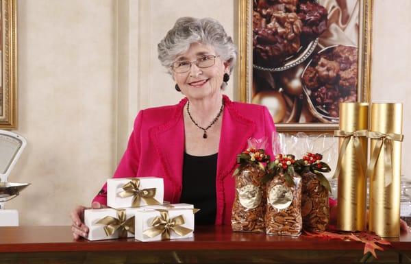 Eleanor Harren, owner of Aunt Aggie De's Pralines, is always ready to share samples and stories with a smile.