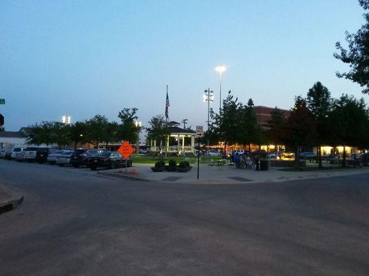 town square is adjacent to babe's chicken, great place to walk off a hardy meal.