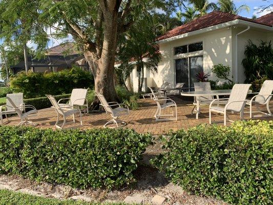 Clean backyard patio deck, after pressure washing.