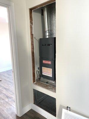 Furnace replacement with filter rack.