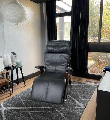 Zero gravity chair for reflexology and EFT tapping sessions.