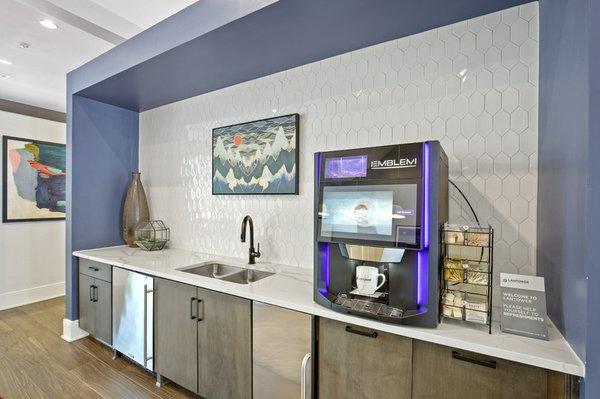 Coffee bar with automated, luxury coffee make at Lantower Garrison Park.