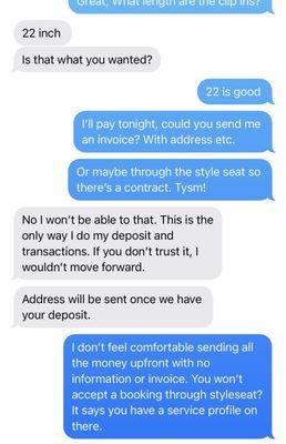 Text between business owner and I