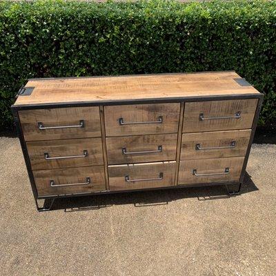 Solid Mango Wood and Raw iron Chest with Drawers