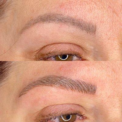 Before and after of a Microblading cover up!