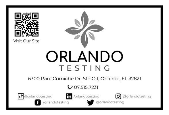 QR code and address of the testing facility