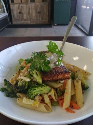 Blackened salmon penne pasta