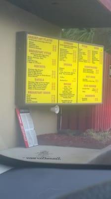 Drive thru menu