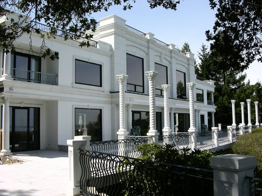 Fully custom installation including rope columns, exterior trim, wall and pier caps.   Estate located in Hillsborough, CA