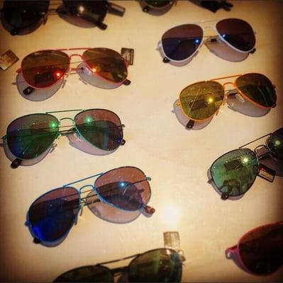 Some of the colorful sunglasses that were on display