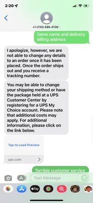 Customer service text screenshots