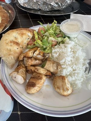 Chicken kebob plate rice yummy too