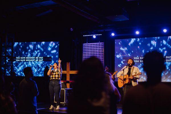 People leading worship at Christ Fellowship Church in Belle Glade, FL