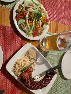 Grilled kilbasa and side salad