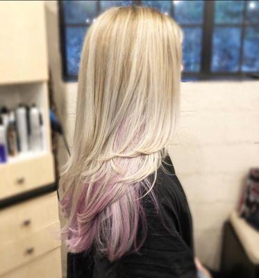 Balayage and pops of pink by Ashlie