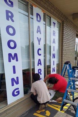 Window Decals for Dog Services at shop on Rte 17N in Upper Saddle River