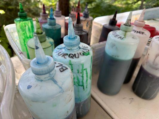 Tons of interesting colors and combinations are provided at the tie-dye tent, offered on special days during the summer.