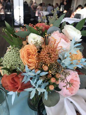 This photo on my phone doesn't do this bouquet justice. Loved the use of Juliet roses, dried ruscus, protea, dahlia and more.