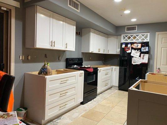 White kitchen With gold handles