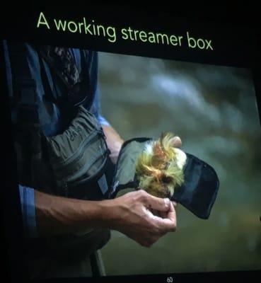 George Daniel showing us his go to streamer fly box!