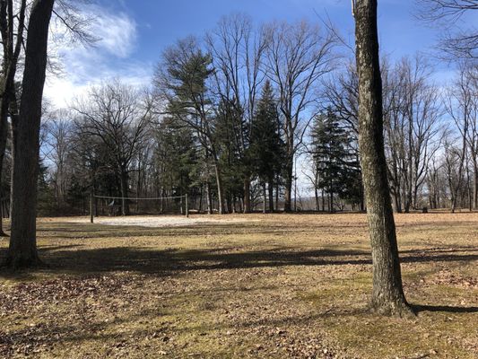 Volleyball net in upper field