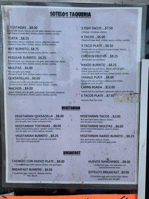 Menu with pricing