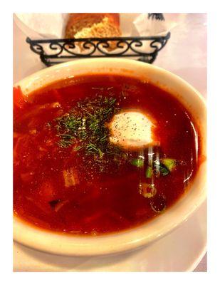 Borsch Soup w/Sour Cream @ Euro Asia Restaurant.Chicago, IL Great Uzbek/Russia Asia Fusion Food! Super Service. Nice& Clean. Cool!