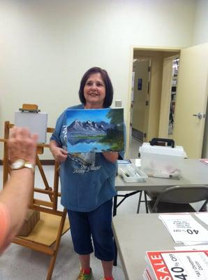 Instructor Linda Gail  teaches Bob Ross oil painting