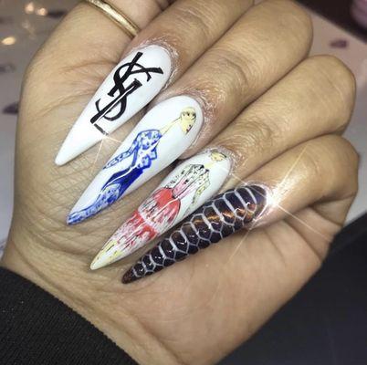 Custom hand painted brand logo nails YSL brand