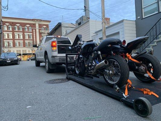 Warren rescuing another stranded biker