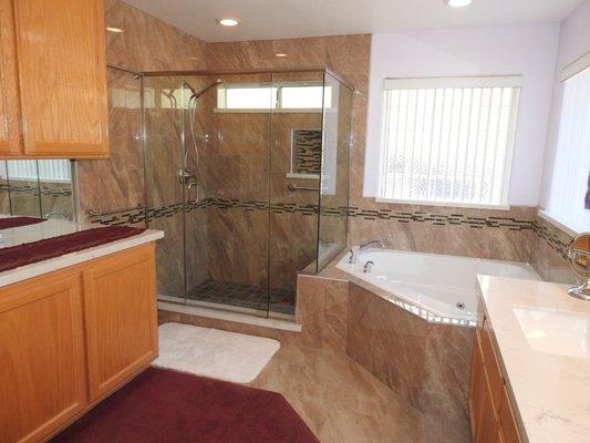 Master bathroom remodel. Shower, tub surround and flooring.